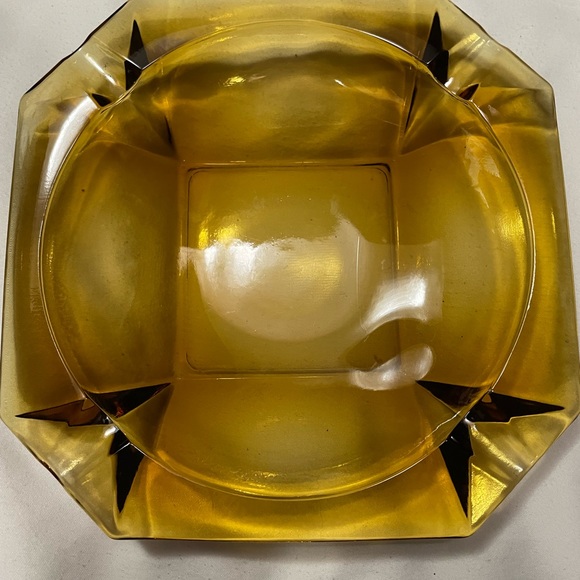 Vintage 8” Square Amber Glass Ashtray Retro MCM Mid Century Modern Decor - Picture 5 of 5